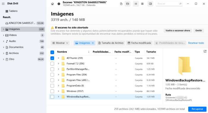 haga clic en el taladro de disco para recuperar datos