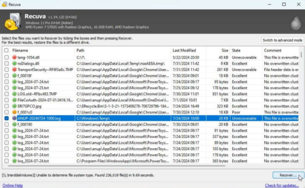 Resultados del escaneo