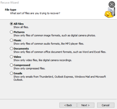 Seleccionar tipo de archivo